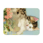 Vintage Katze-Illustration mit rosa Blume Magnet (Horizontal)