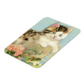 Vintage Katze-Illustration mit rosa Blume Magnet (Linke Seite)