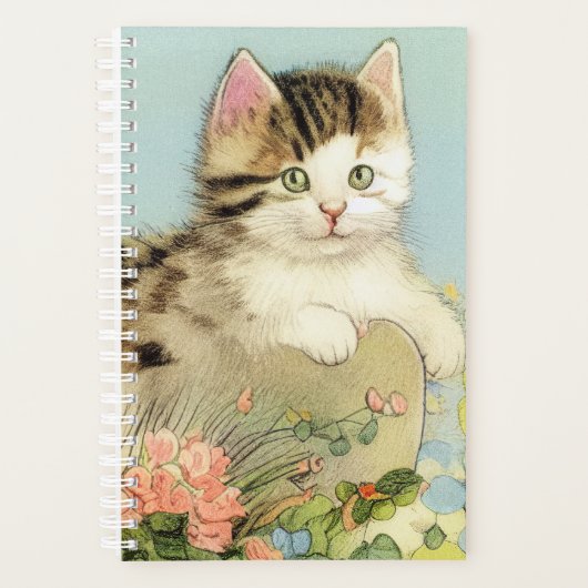 Vintage Katze-Illustration mit rosa Blume Planer (Vorderseite)