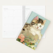 Vintage Katze-Illustration mit rosa Blume Planer (Anzeige)
