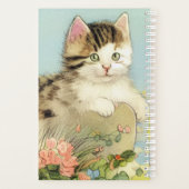 Vintage Katze-Illustration mit rosa Blume Planer (Rückseite)