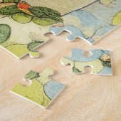 Vintage Katze-Illustration mit rosa Blume Puzzle (Seite)