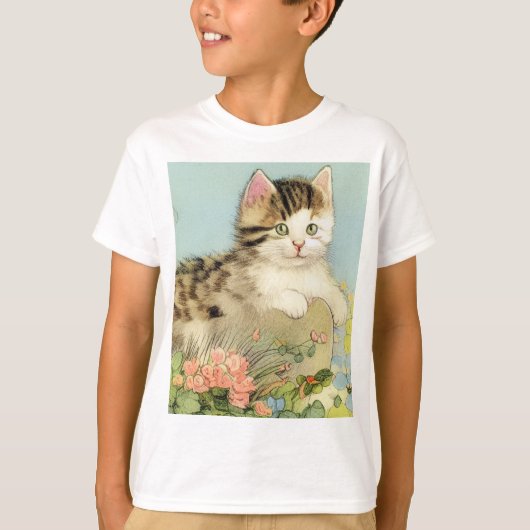 Vintage Katze-Illustration mit rosa Blume T-Shirt (Vorderseite)