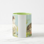 Vintage Katze-Illustration mit rosa Blume Tasse (Zentrum)