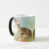 Vintage Katze-Illustration mit rosa Blume Verwandlungstasse (Vorderseite Links)