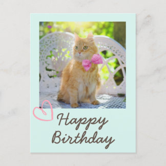 Vintage Katze im Band und glücklich zum Geburtstag Postkarte