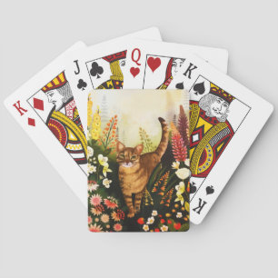 Vintage Katze im blühenden Garten Wasserfarbe Spielkarten