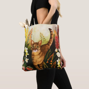 Vintage Katze im blühenden Garten Wasserfarbe Tasche
