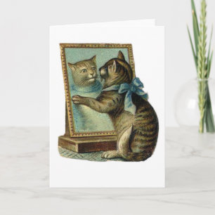 Vintage-Katze-im-Spiegel-Notizkarte Karte