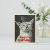 Vintage Katze im Top Hat Happy Birthday Postkarte (Stehend Vorderseite)