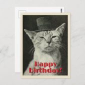 Vintage Katze im Top Hat Happy Birthday Postkarte (Vorne/Hinten)
