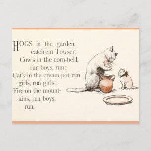 Vintage Katze in Cream-pot Illustration & Rhyme  Postkarte