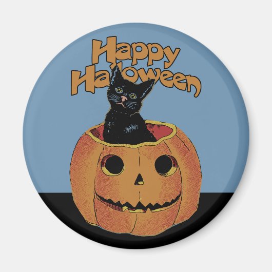 Vintage Katze in Jack'o'Lantern Magnet (Vorne)
