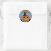 Vintage Katze in Jack'o'Lantern Runder Aufkleber (Tasche)