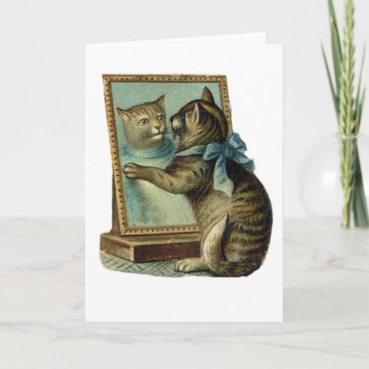 Vintage Katze in Mirror Notecard Karte (Vorderseite)