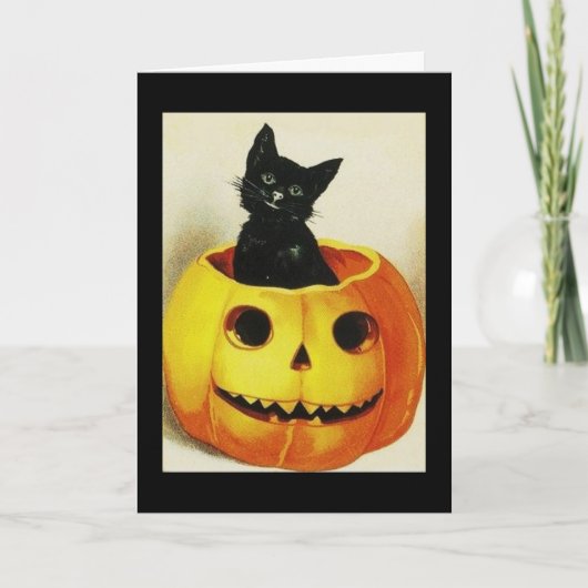 Vintage Katze in Pumpkin Karte (Vorderseite)