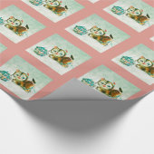 Vintage Katze in rosa Kariert Geschenkpapier (Ecke)