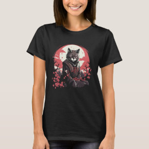 Vintage-Katze Japanischer Samurai Kirschblüte T-Shirt