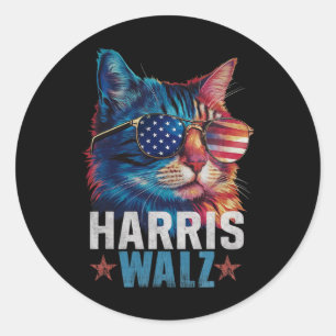 Vintage-Katze Kamala Harris Tim Wheimer USA-Flagge Runder Aufkleber