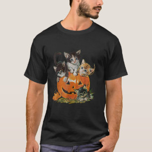 Vintage-Katze-Kürbis-Halloween-Retro-Blumen-Gespen T-Shirt