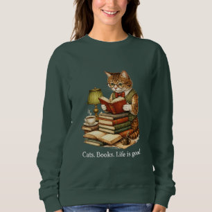 Vintage-Katze-Lesebuch-Pullover für Katzenliebhabe Sweatshirt