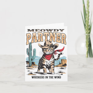 Vintage-Katze Meowdy Partner Cowboy-Illustration Karte