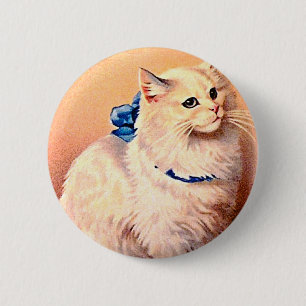 Vintage Katze mit Blue Bow Button