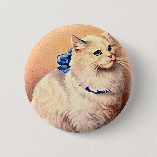 Vintage Katze mit Blue Bow Button (Vorderseite)