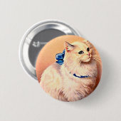 Vintage Katze mit Blue Bow Button (Vorne & Hinten)