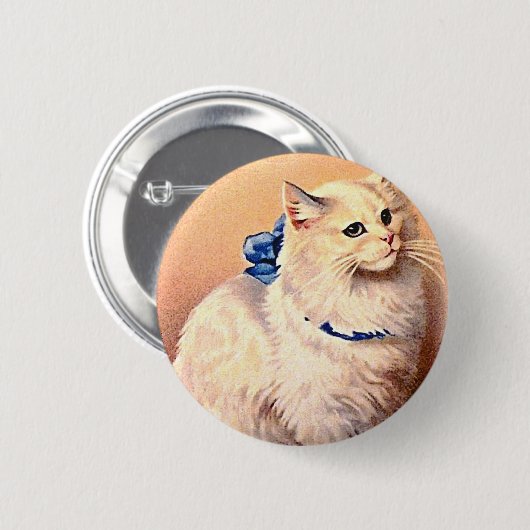 Vintage Katze mit Blue Bow Button (Vorne & Hinten)