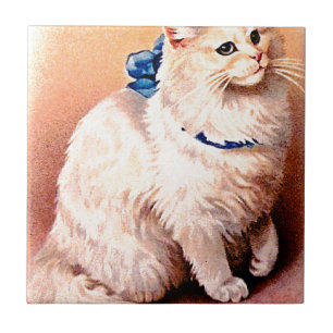 Vintage Katze mit Blue Bow Fliese