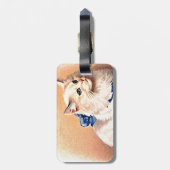 Vintage Katze mit Blue Bow Gepäckanhänger (Rückseite vertikal)