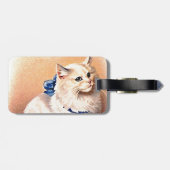 Vintage Katze mit Blue Bow Gepäckanhänger (Rückseite horizontal)