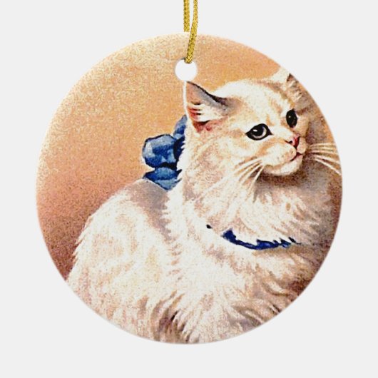 Vintage Katze mit Blue Bow Keramikornament (Vorne)