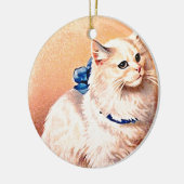 Vintage Katze mit Blue Bow Keramikornament (Links)