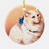 Vintage Katze mit Blue Bow Keramikornament (Hinten)