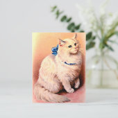 Vintage Katze mit Blue Bow Postkarte (Stehend Vorderseite)
