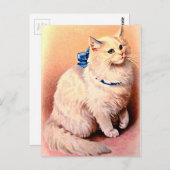 Vintage Katze mit Blue Bow Postkarte (Vorne/Hinten)