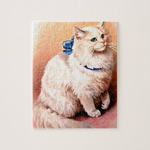 Vintage Katze mit Blue Bow Puzzle