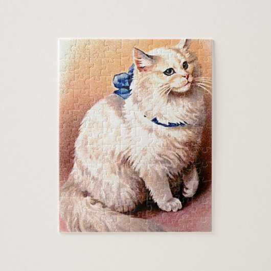 Vintage Katze mit Blue Bow Puzzle (Vertikal)