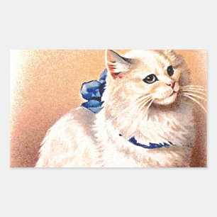 Vintage Katze mit Blue Bow Rechteckiger Aufkleber