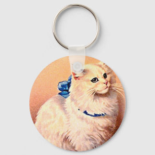 Vintage Katze mit Blue Bow Schlüsselanhänger