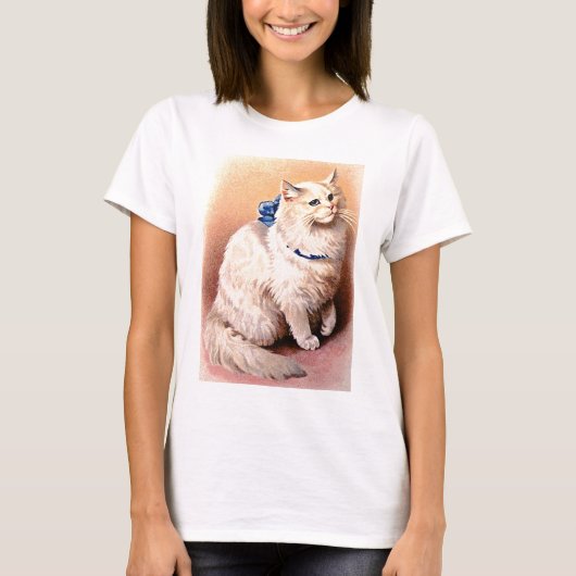 Vintage Katze mit Blue Bow T-Shirt (Vorderseite)