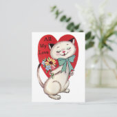 Vintage Katze mit Blume Valentine Postkarte (Stehend Vorderseite)