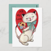 Vintage Katze mit Blume Valentine Postkarte (Vorne/Hinten)