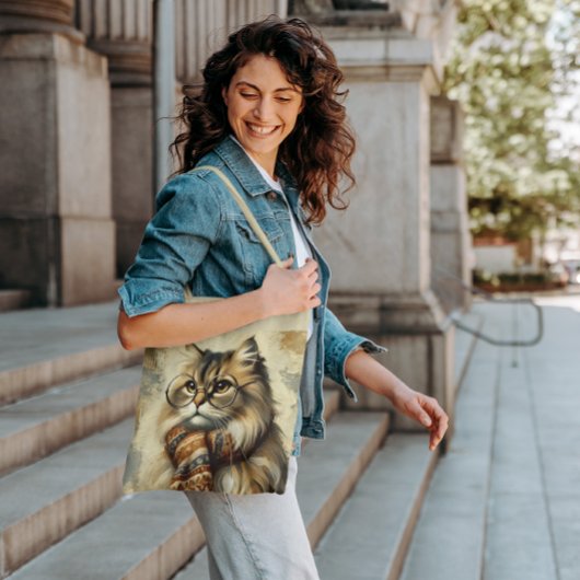 Vintage Katze mit Brille und Schal Tasche