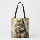 Vintage Katze mit Brille und Schal Tasche (Vorderseite)
