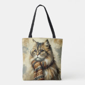 Vintage Katze mit Brille und Schal Tasche (Rückseite)