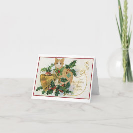 Vintage Katze mit Glocken und Heiligabend Karte