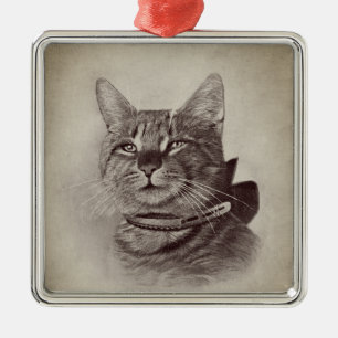 Vintage-Katze mit Halsband Ornament Aus Metall